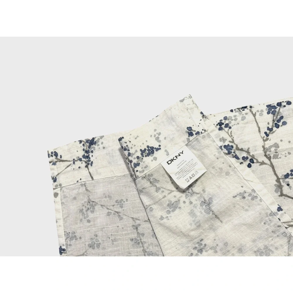 Pair of DKNY Cotton Floral Valances White Blue Gray Lightweight 2 Short Curtains